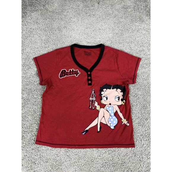 Unknown Tops - Betty Boop Coca Cola Shirt Womens XL Red Sleepwear V Neck Graphic Cartoon